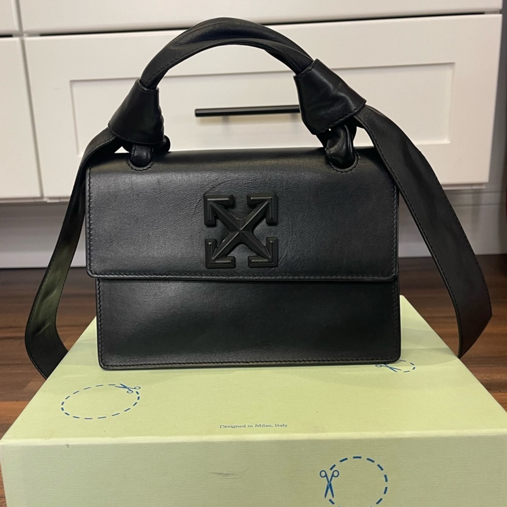 Off-White Black Jitney Crossbody Bag with Structured Shape and Logo